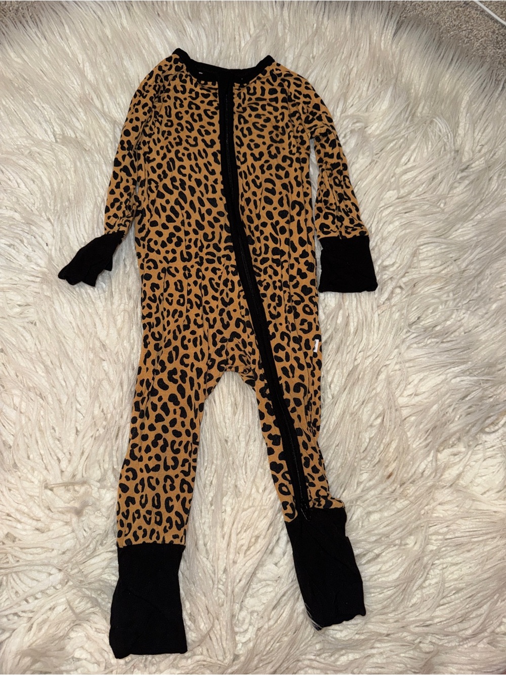 Little Sleepies Leopard-Print Footed One-Piece in Tan and Black